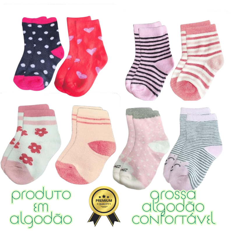 kit 8 pares meia algodão menina premium 3 meses a 4 anos em Oferta na Shopee