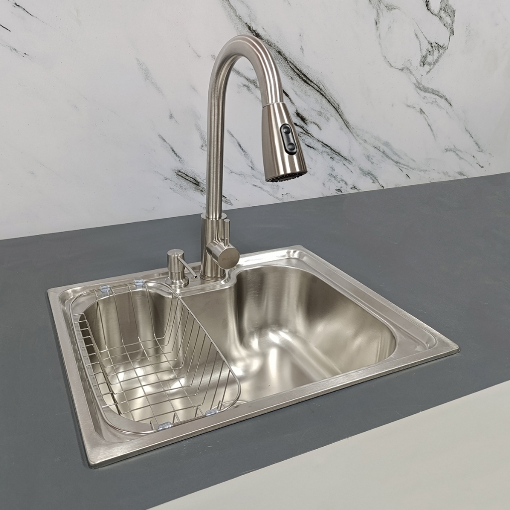 Cuba Cozinha Gourmet Aço Inox 50x40cm Torneira Extensível Monocomando Dispenser Detergente 500ml
