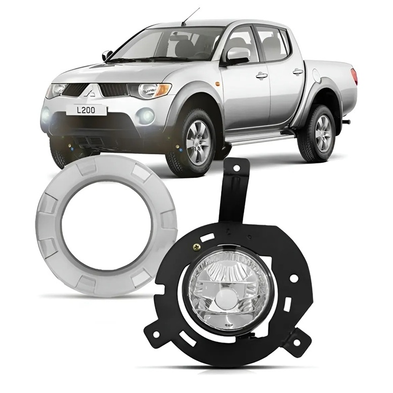 Farol Milha Auxiliar L200 Triton 2007 2008 2009 2010 Com Suporte Moldura Cinza