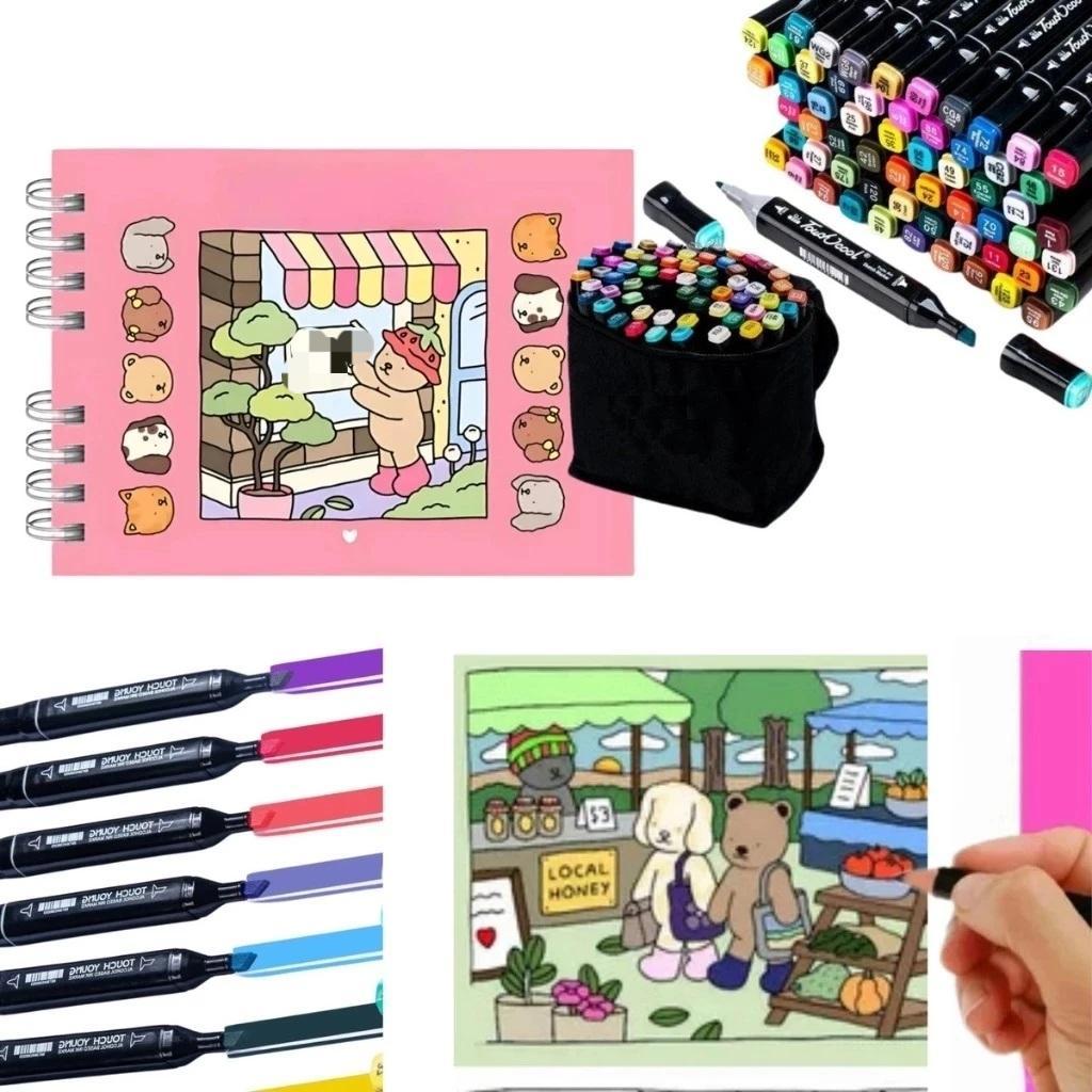 Kit Livro De Colorir Capa Dura 50 Páginas + Canetinhas Marca Texto 24/36/48/60/80/100/120 Shopee Entrega Direta
