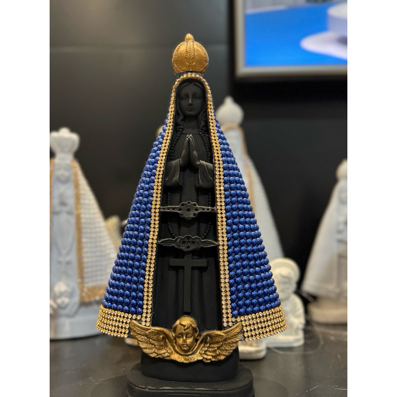 Imagem Nossa Senhora Aparecida Artesanal Cravejado em Pérolas 30cm Católica