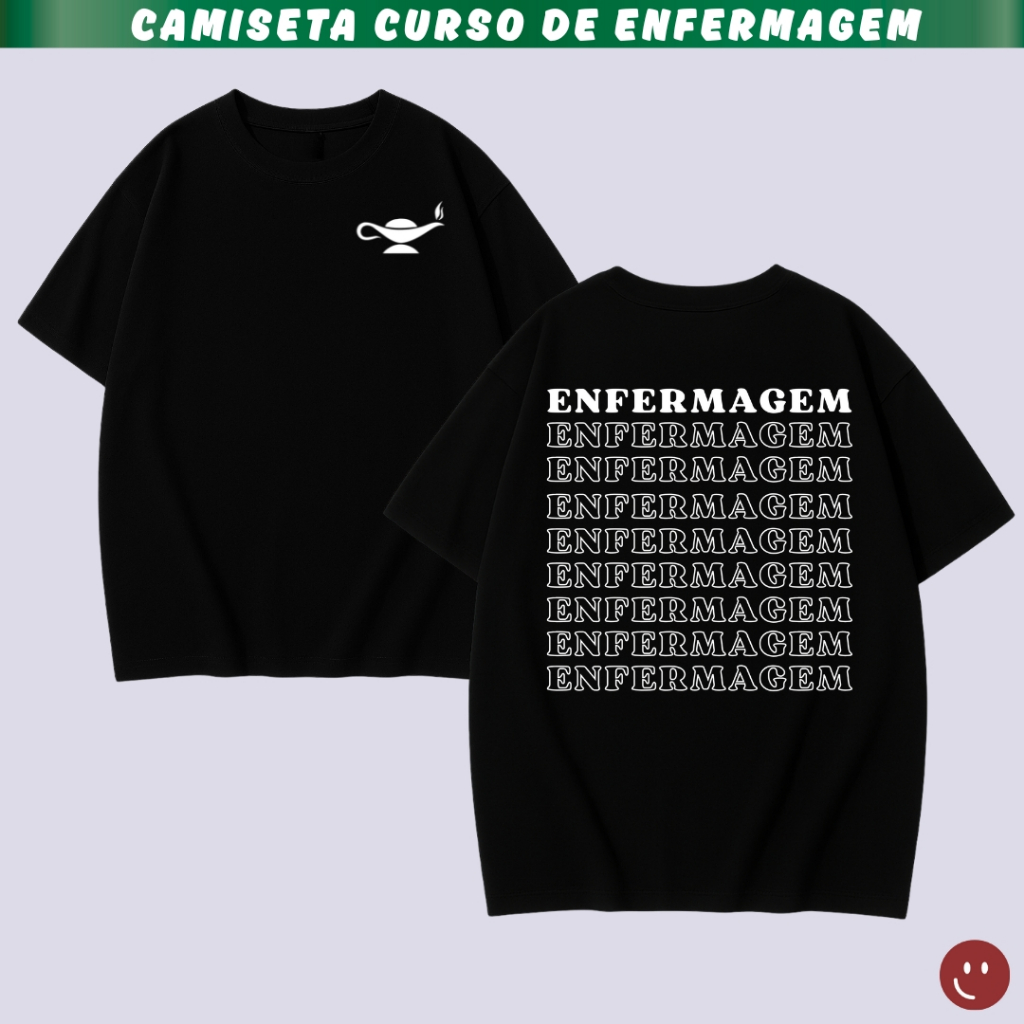 Camiseta Preta Curso de Enfermagem - Farda para Faculdade 100% Algodão Tshirt Para Estudantes Técnico de Enfermagem