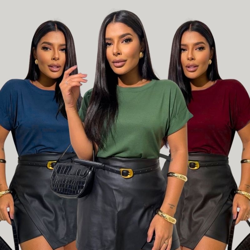 Blusa Camiseta Lisa (38 ao 52) Feminina T shirt Manga Japonesa Curta Dobrada em Oferta na Shopee