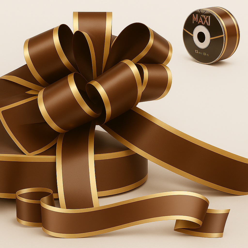 Fita Maxi Albano Marrom com Ouro Embalagem Presente Decoração 32mm X 100m Laço Dourado em Oferta na Shopee