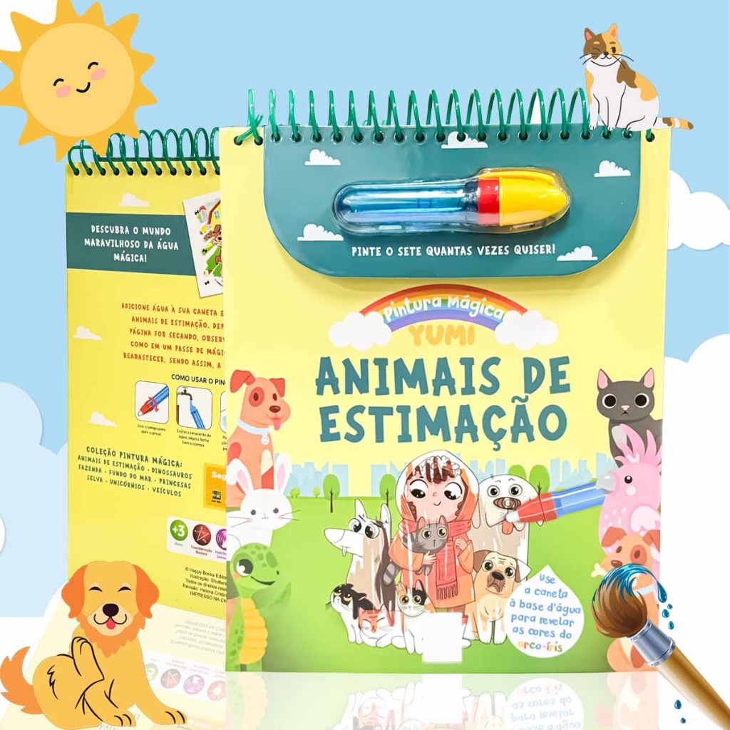 Livro Infantil Pinte com Água Animais de Estimação | Acompanha Pincel Para Crianças - Capa Dura Espiral em Oferta na Shopee