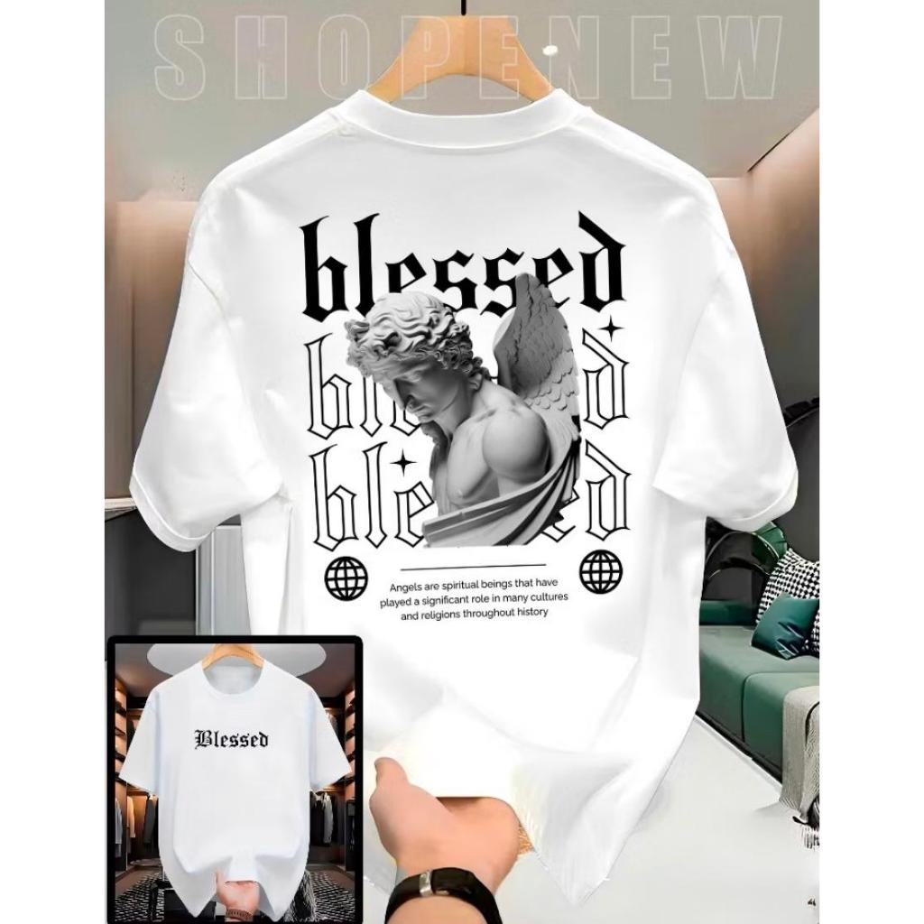 Camiseta Masculina e Feminina Streetwear  100% Algodão Fio 30.1 Estampada Blessed Angels
