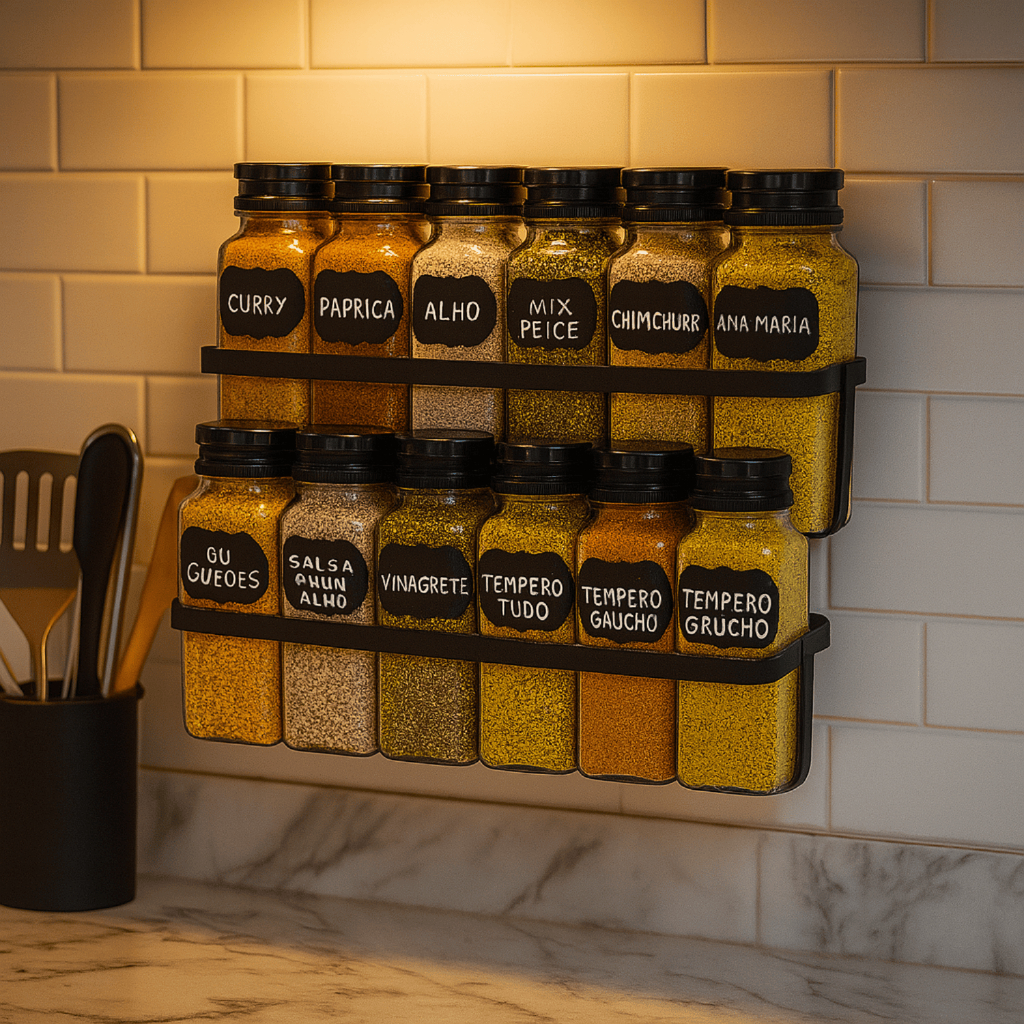 Porta Temperos e Condimentos Cozinha com 12 Potes de tempero Tampa fliptop em Oferta na Shopee