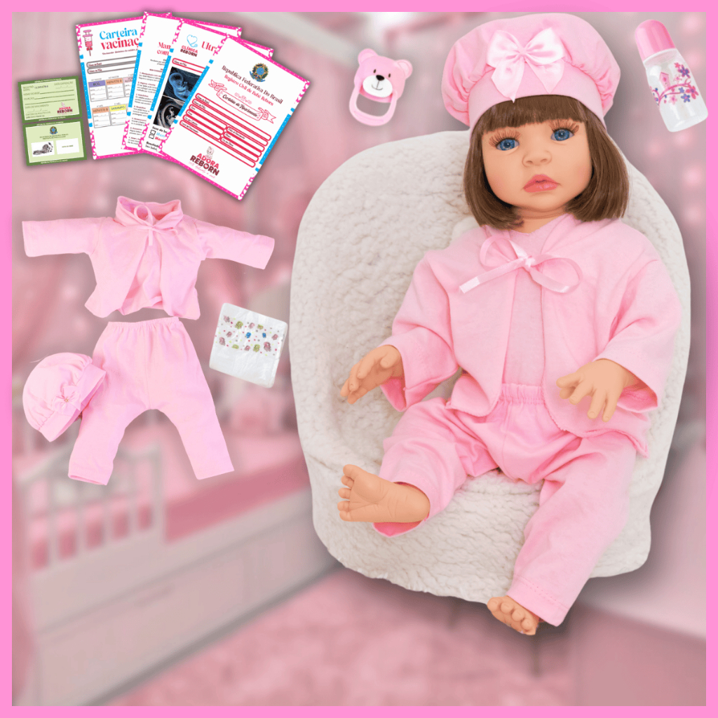 Boneca Bebê Reborn Silicone Realista Menina Com Kit e Roupinha Pode dar Banho - Mom & Baby