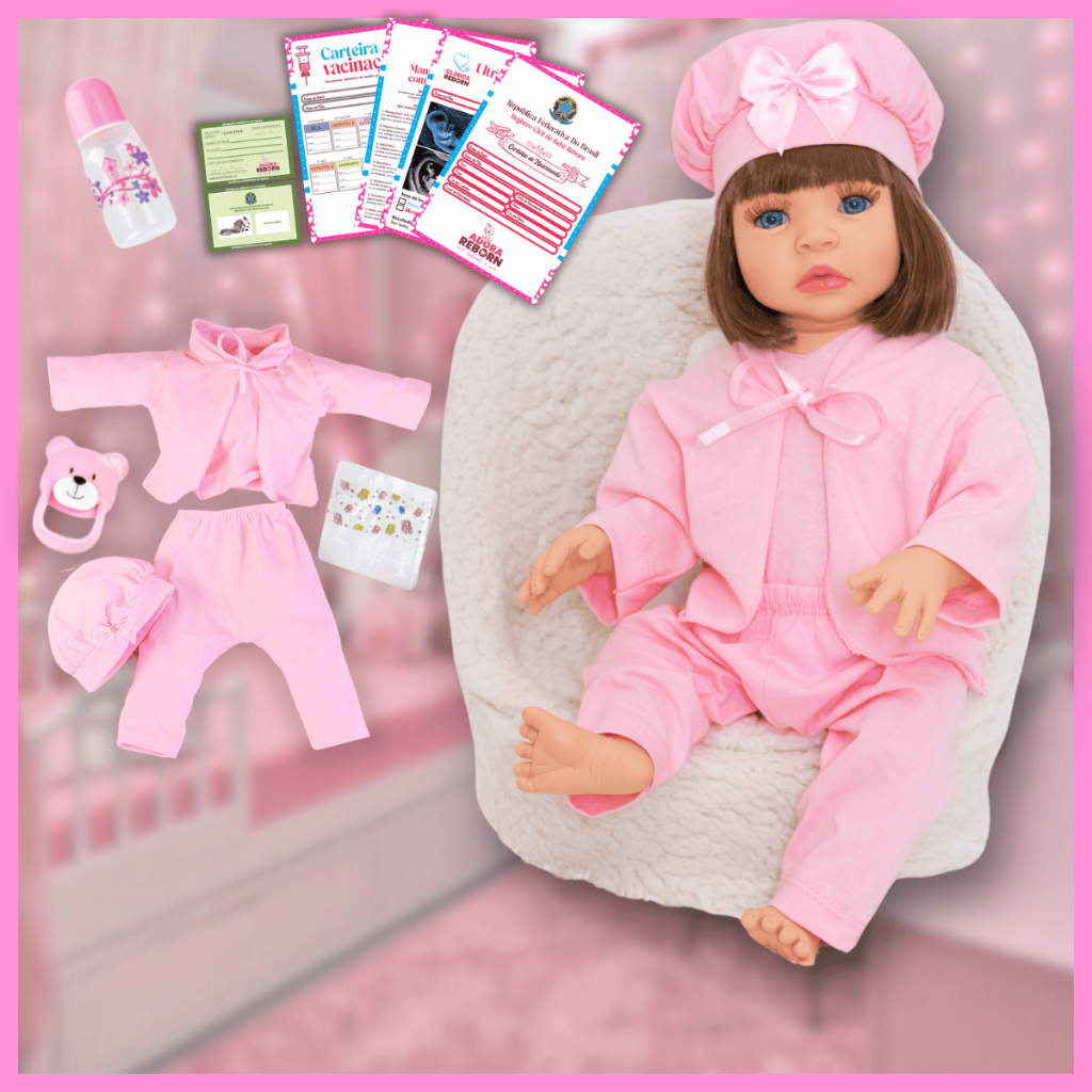 Boneca Bebê Reborn Silicone Realista Menina Com Kit Pode Dar Banho - Mom & Baby