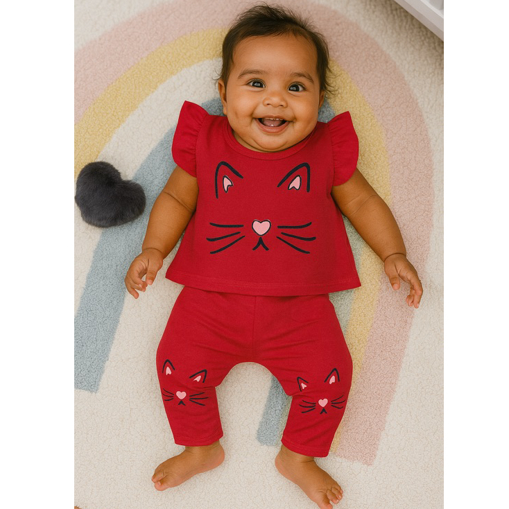 Conjunto Bebê Camiseta e Calça Gatinha Roupa Infantil Menina 3 a 6 meses em Oferta na Shopee