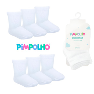 Kit 3 pares de Meia Branca Lisa Pimpolho Infantil Bebe algodão não aperta em Oferta na Shopee