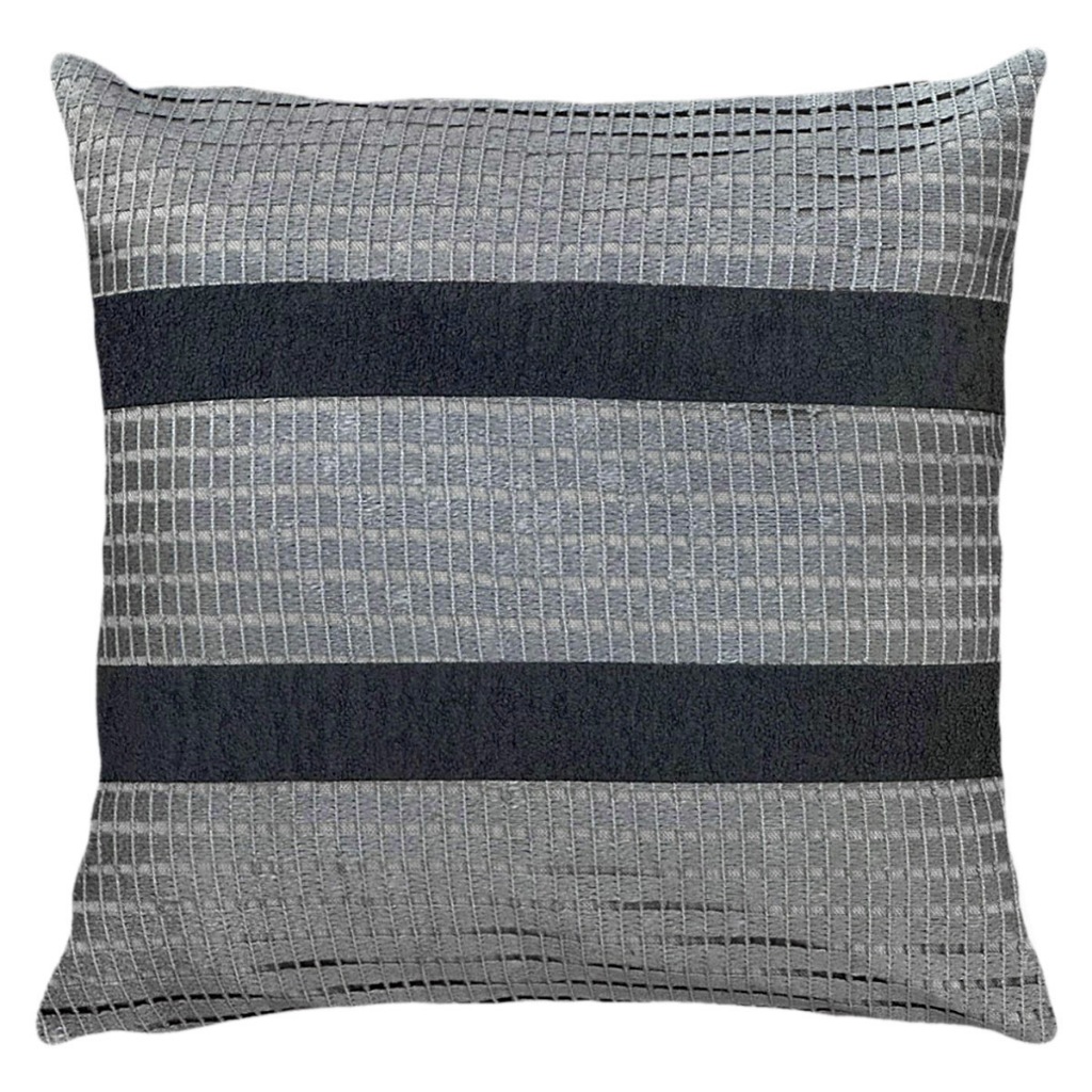 Capa Almofada Linho Com Bouclé Renda Chumbo E Prata  45x45