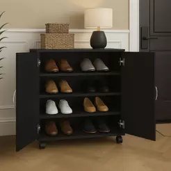 QUEIAM DE ESTOQUE - Balção Preto Multiuso Quarto/Sala 2 Portas 5 Prateleiras Organizador