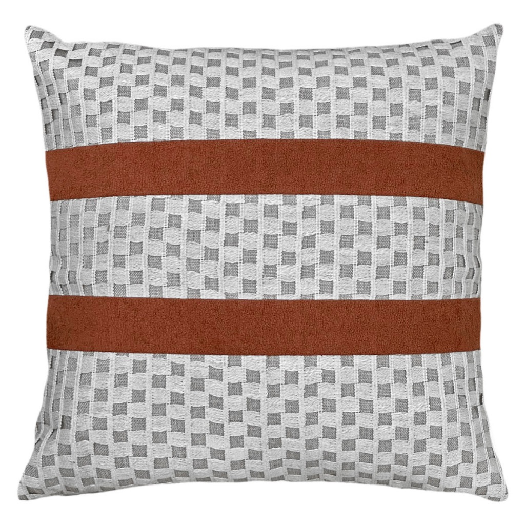 Capa Almofada Linho Com Bouclé Terracota E Renda Clara 45x45