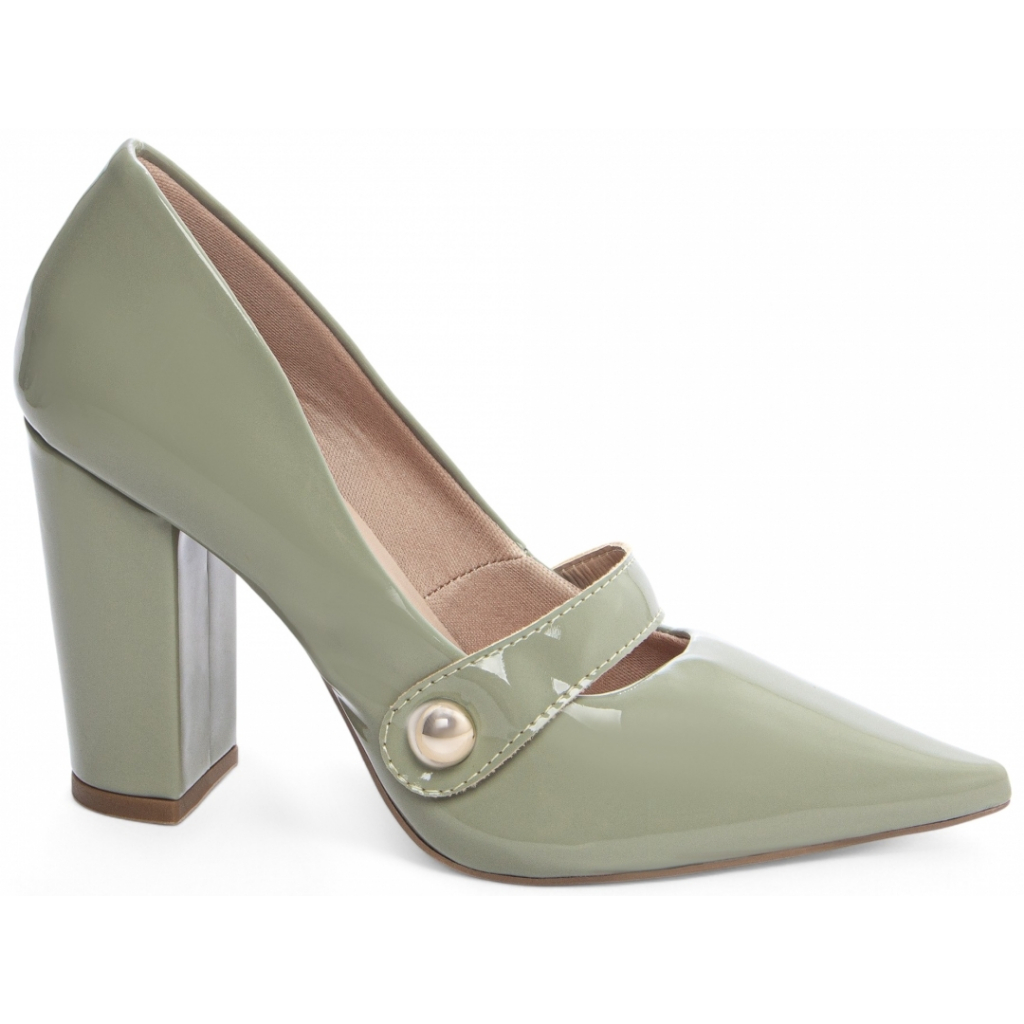 Sapato Scarpin Salto Bloco Grosso Alto 9 cm Verde Festa Social Elegante Preto Azul Luxo Vermelho