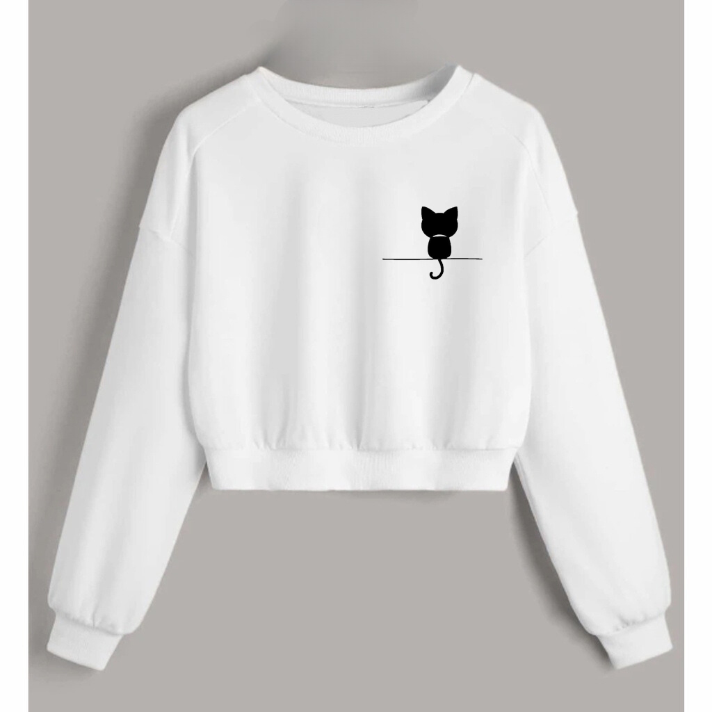 Casaco Moletom Cropped Agasalho Moderno para o Dia a Dia Gatinho de Costas