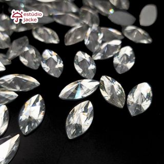 Chaton Navete Rivoli Cristal  9x18mm em Resina com Base Reta | Para Colagem em Artesanato e Decoração em Oferta na Shopee