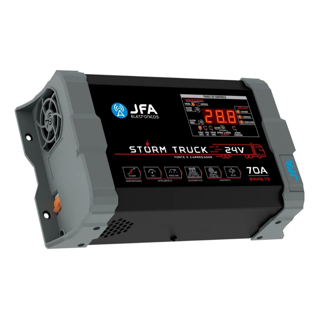 Fonte Carregador JFA Storm Truck 24v Caminhão 100A 70A 35A Voltimetro Amperimetro CCA