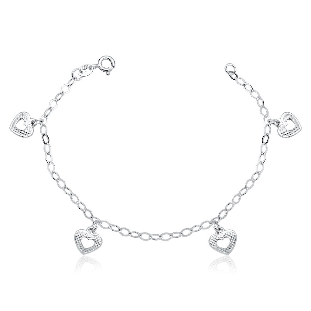 Pulseira Feminina de Prata 925 Coração Detalhado pendente