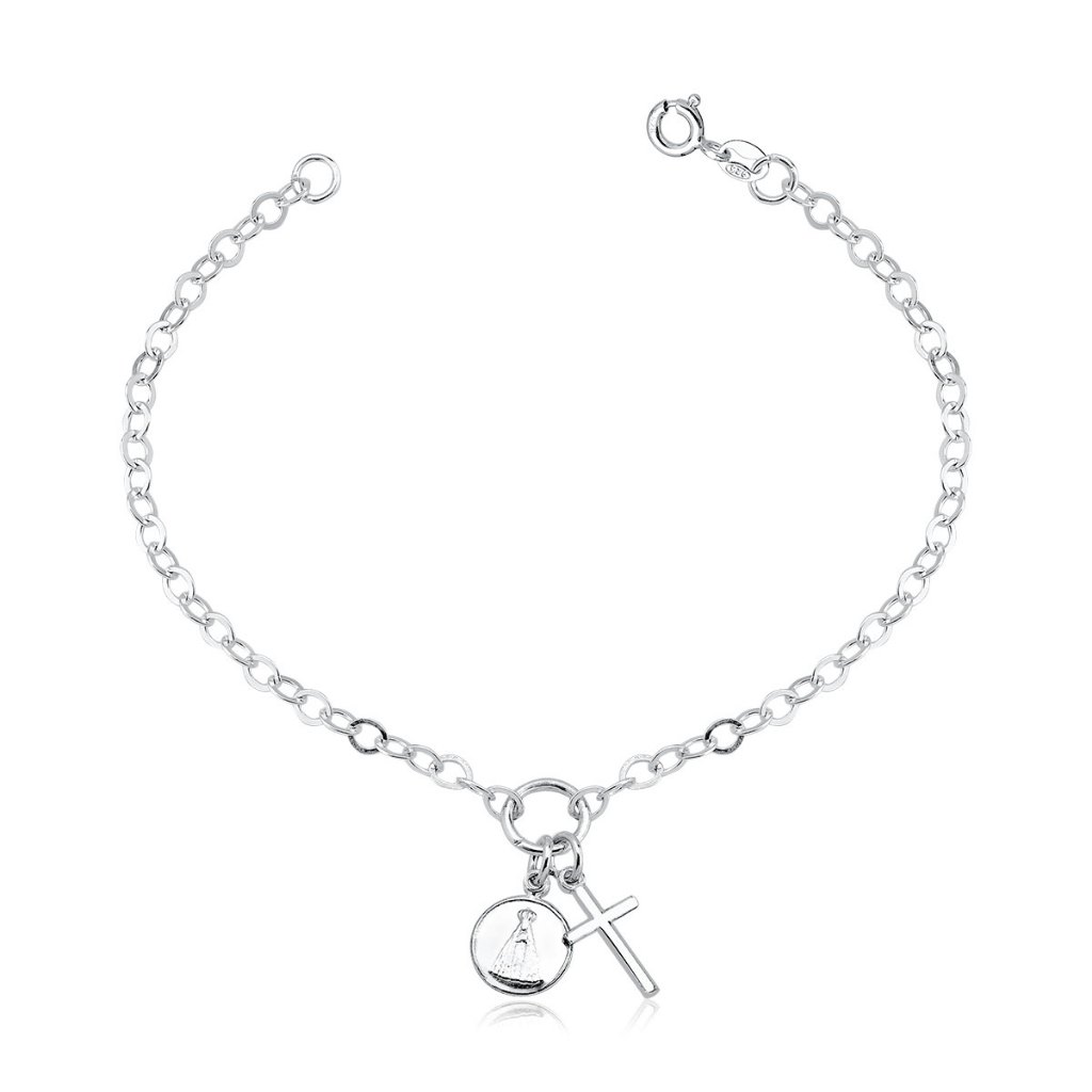 Pulseira Feminina de Prata 925 Cruz e Placa Nossa Senhora em Oferta na Shopee
