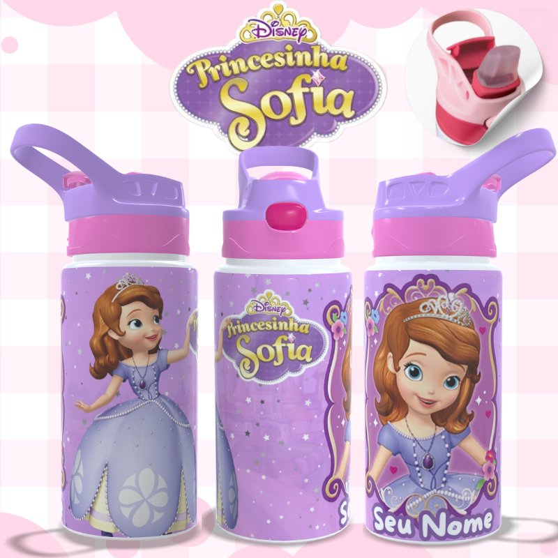 Garrafa Infantil Escolar Térmica ou Alumínio Princesa Sofia Com Nome - 350 ML em Oferta na Shopee
