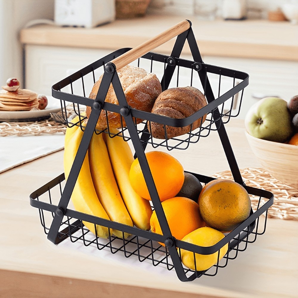 Fruteira de Mesa 2 Andares Aramada 33cm – Cesta Organizador Multiuso para Frutas, Legumes ...