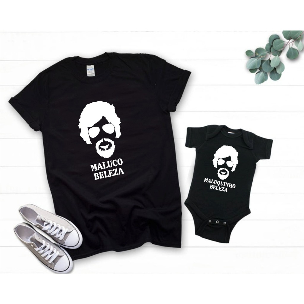 Kit tal pai tal filho filha Maluco Beleza combinando camiseta body t-shirts mini