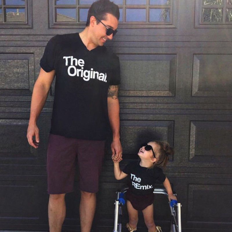 Kit tal pai tal filho filha The Original The Remix combinando camiseta body t-shirts mini