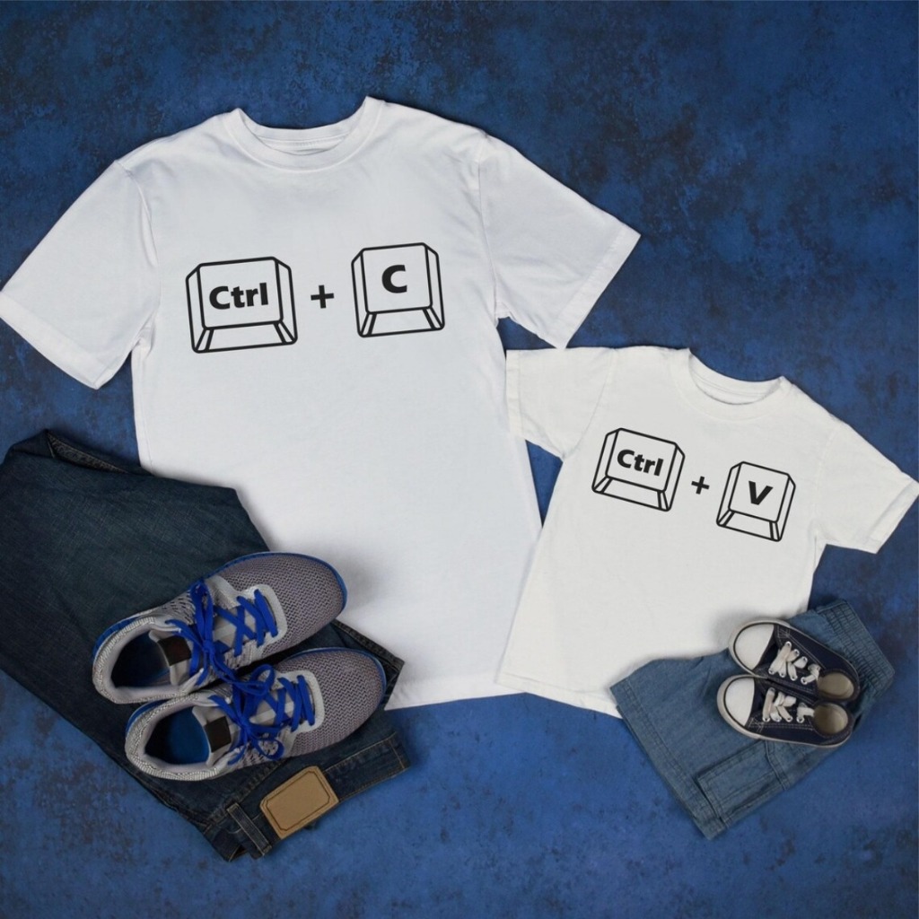 Kit tal pai tal filho filha Cntrl C Cntrl V Branca combinando camiseta body t-shirts mini