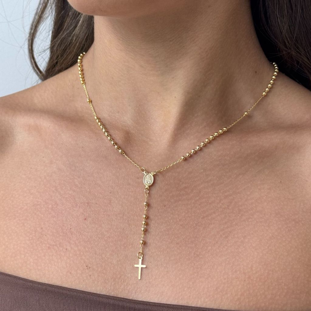 Colar Terço Nossa senhora banhado a Ouro 18k em Oferta na Shopee