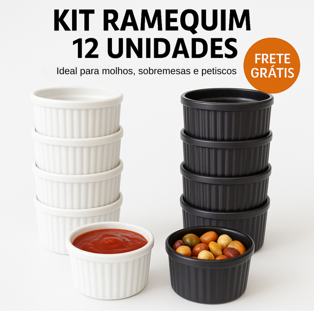 Jogo 12 Ramequim Canelado 40ml e 70ml Plástico Sobremesa Petisqueira Molhos