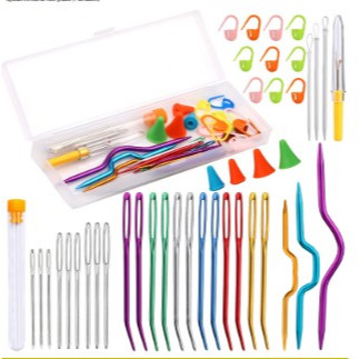 Estojo kit agulhas de costuras e auxiliares, marcador de pontos ideal para trico, croche e bordado