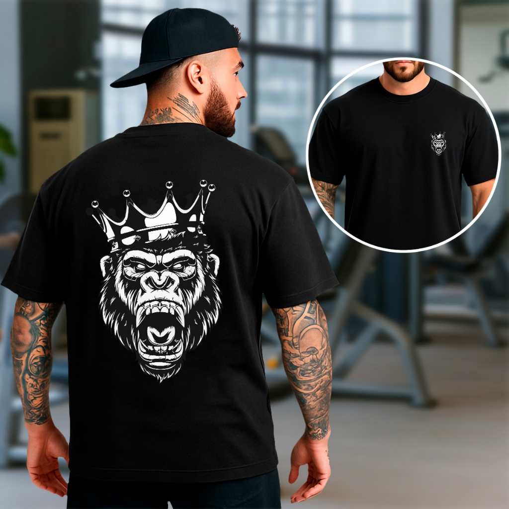 Camiseta Oversized King Kong Academia Treino Pesado Gym Rat Blusão 100% Algodão Malha Premium