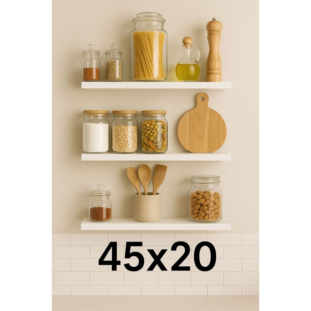 Prateleira 45x20 MDF Branco 25mm - Com Suporte Invisível Decoração Quarto Sala Cozinha e outros