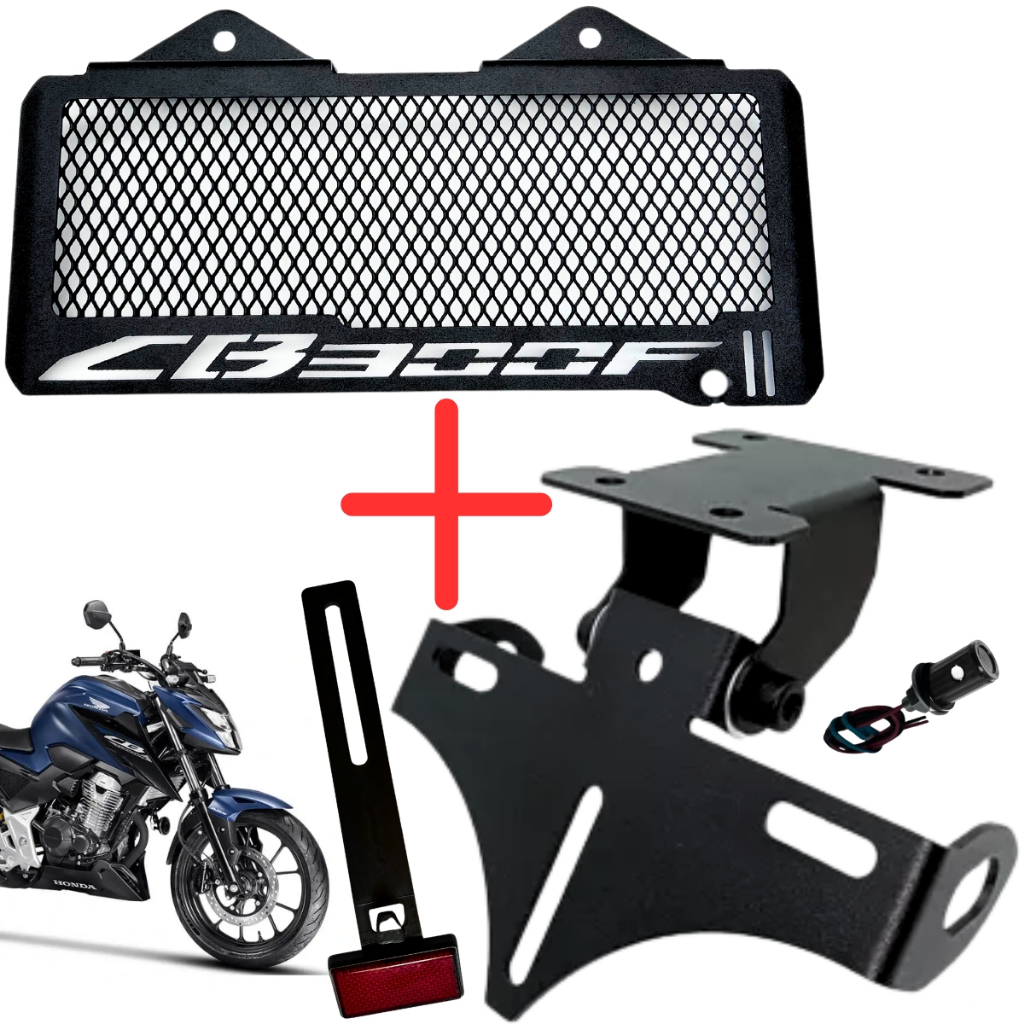 Kit Eliminador Rabeta + Protetor De Radiador Cb 300F Twister Suporte De Placa Articulado Tela Grade Honda 2023 Em Diante