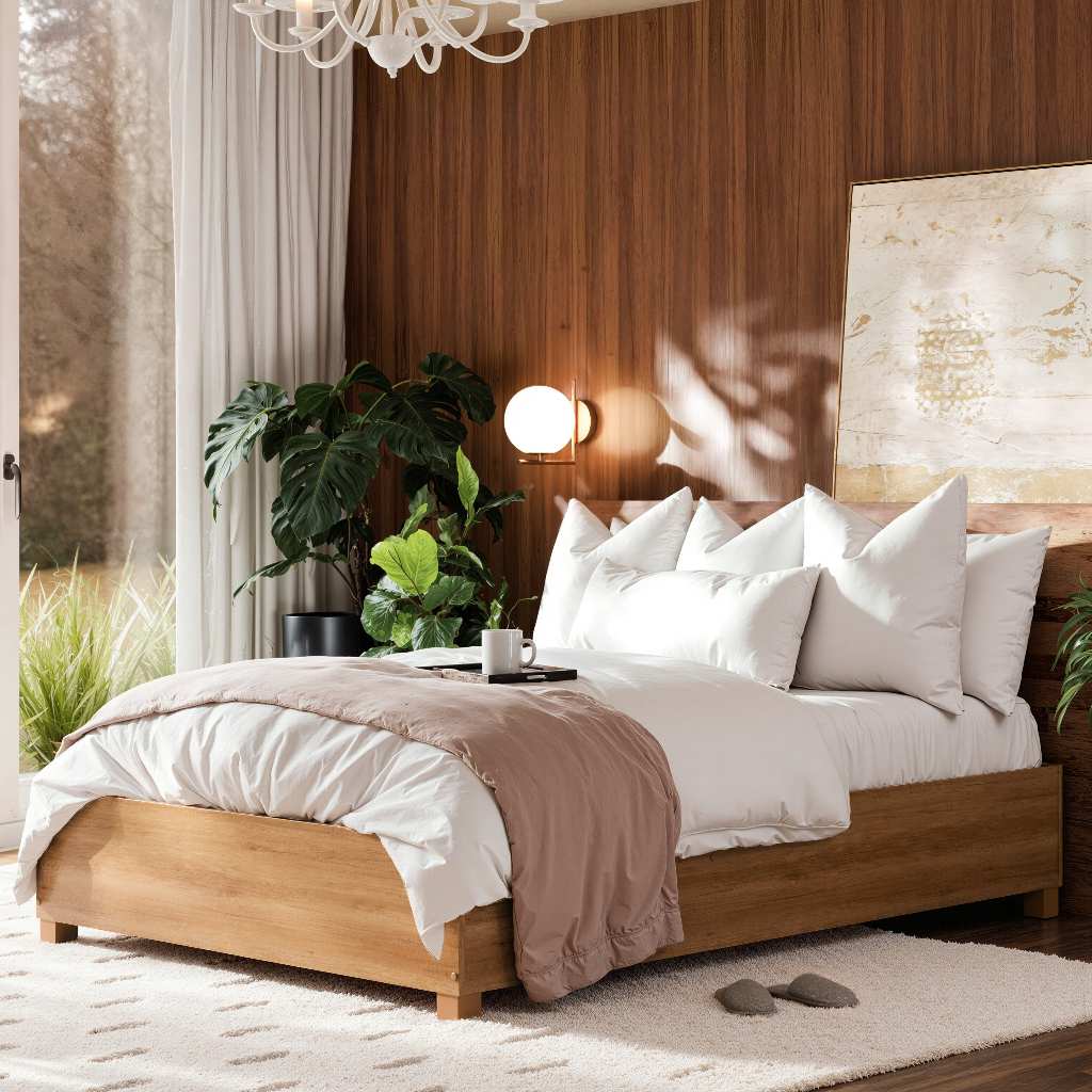 Cama de Casal Zeni com Estrado Reforçado  Estrutura Resistente Sem Cabeceira Cor Branco ou Cinamomo em Oferta na Shopee