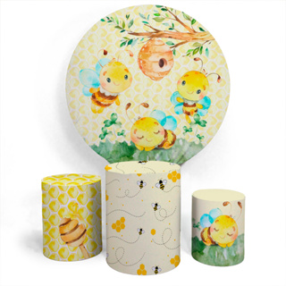 Kit Capa Redondo Painel Personalizada E Capa Cilíndros Conjunto Comemoração Infantil Tema Abelhinhas em Oferta na Shopee