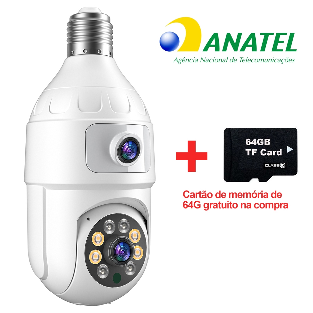 CÂMERA DUPLA LENTE 4MP YOOSEE PRO • Visão 360° WiFi • Alarme Sonoro • Instalação em Lâmpada + CARTÃO 64GB GRÁTIS! em Oferta na Shopee