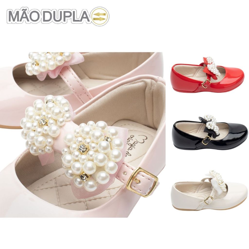 Sapatilha Infantil Menina Boneca Pérola Brilho Strass Batizado Confortável Casamento Laço Promoção