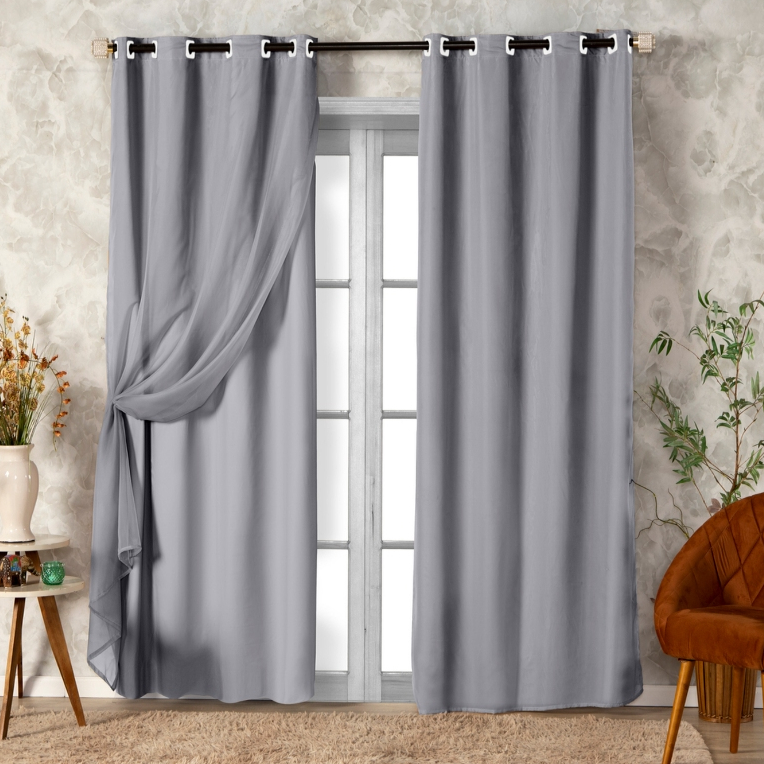 Cortina 100% Blackout PVC com Tecido Voil Sala e Quarto 2,80m x 2,30m Elegância + Proteção Solar