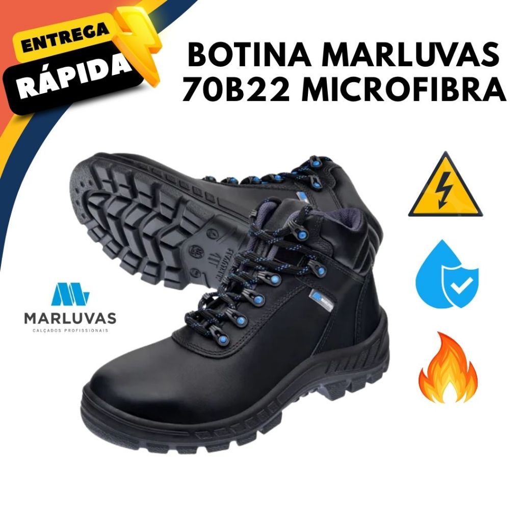 Bota Botina 70B22 Coturno Microfibra Marluvas Proteção Eletricista Cadarço Premium Ocupacional