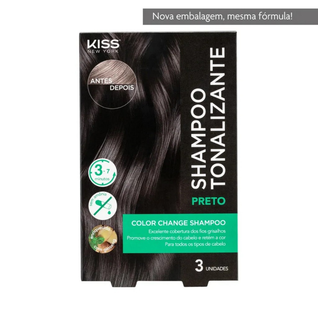🧴 Color Change Shampoo Kiss New York - Preto ✨ Adeus fios brancos em até 7 minutos! ✨ em Oferta na Shopee