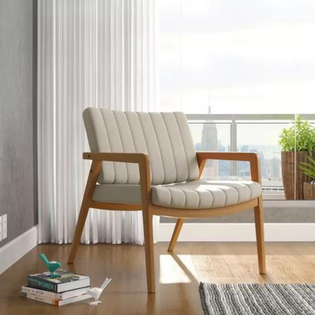 Poltrona Uxua Em Linho Decorativa Luxo Estrutura em Madeira Para Sala Estar Recepção - AV