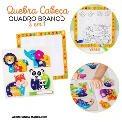 Quebra Cabeça Animais Com Quadro Branco E Marcador Lousa Educativa Encaixe Números Divertido