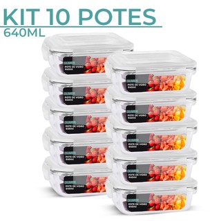 Kit 5/ kit 10 Potes de Vidro 640ml Hermético Marmita Fit com Tampa 4 Travas Oliver Home