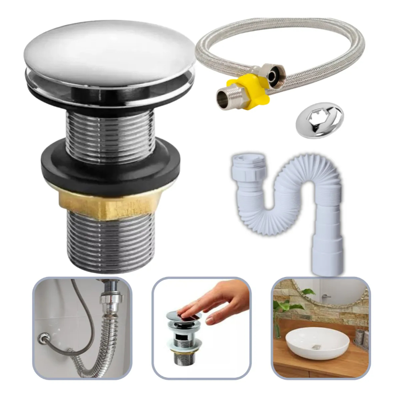 Válvula Click Banheiro Lavatório 1.1/4 Metal Sifão E Engate em Oferta na Shopee