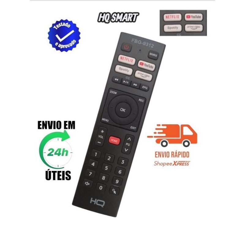 Controle Remoto Compativel Smart TV HQ 65" 4K HQS65NKH / Hqs24nkh FBG-9312