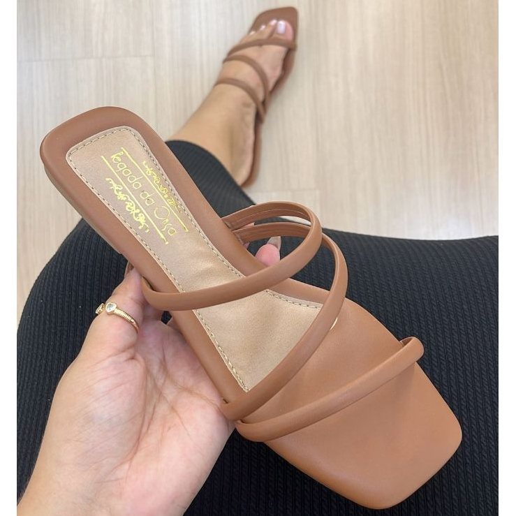 Sandália Rasteira Feminina Calce fácil Elegante Delicada Confortável Tira Cruzada (Ref 3380)