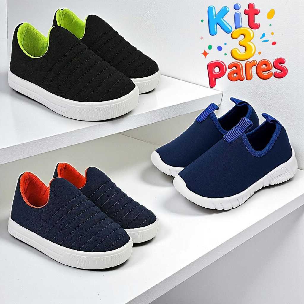 Kit 3 Pares Tênis Calce Fácil Infantil Menino