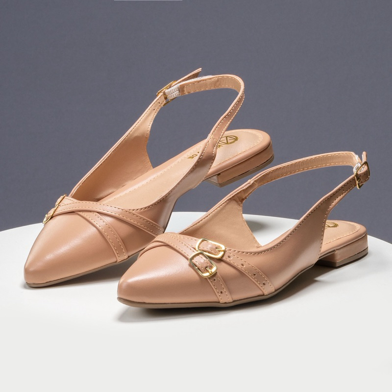 Sapatilha Slingback Confortável Sandália Feminina Salomé Mullet Rasteira Bico Fino Fivela Preto